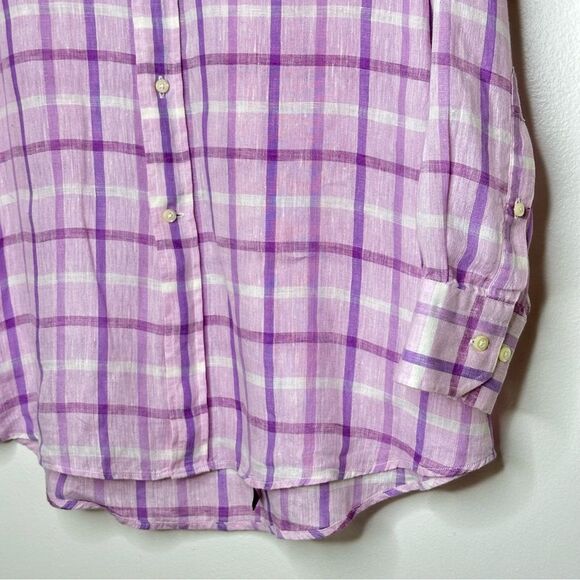 Hathaway Platinum men's lilac checked linen shirt - Picture 3 of 6